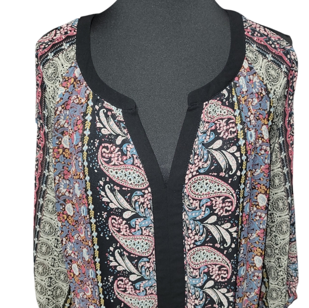 Bow & Arrow black paisley design cold shoulder long sleeve tunic or dres…